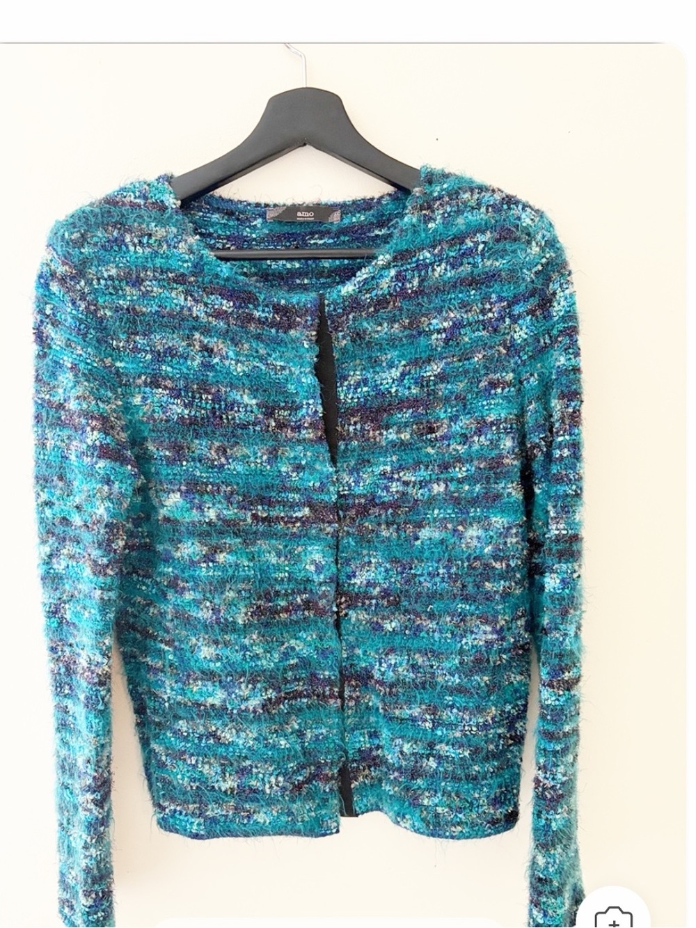 AMO Teal and Navy Textured Open-Front Cardigan